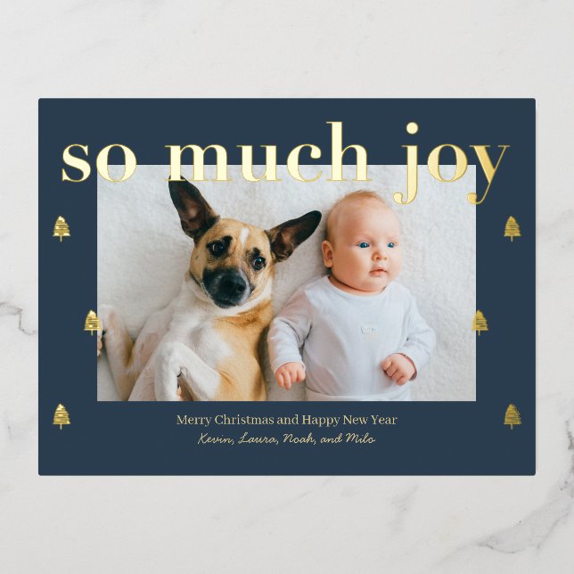 So Much Joy Editable Colour Foil Holiday Postcard (Front)