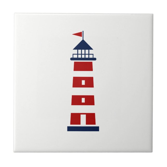 So Nautical - Red, Blue, White Lighthouse Tile (Front)