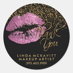 So Pink Glitter Lipstick - Thank You Classic Round Sticker