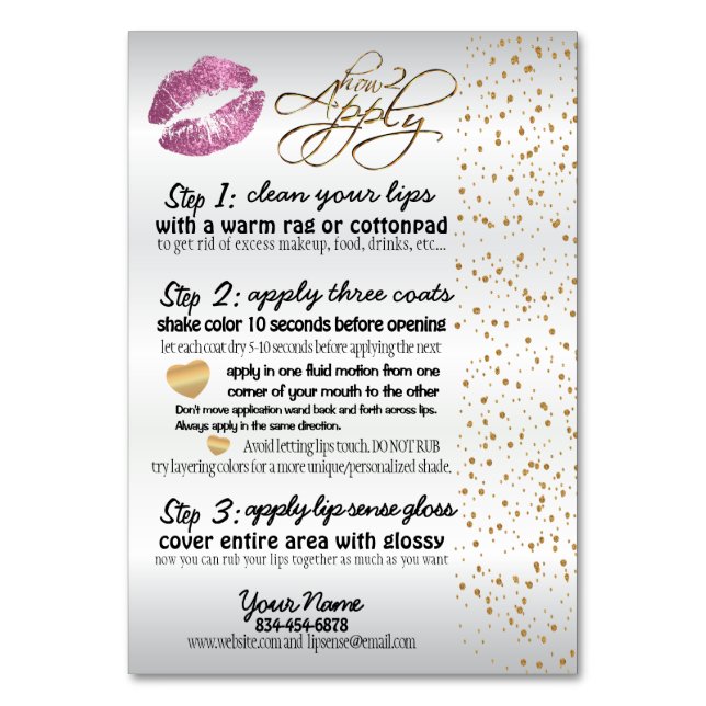 So Pink & Gold Lips Application Instructions Table Number (Front)