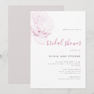 So Pink Peony Elegant Floral Sketch Bridal Shower Invitation