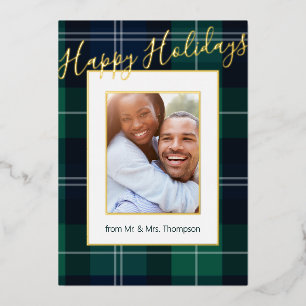So Plaid Photo Frame Happy Holidays Foil Holiday Card
