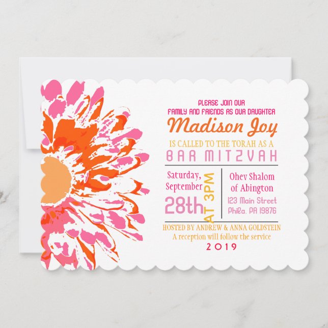 SO PRETTY DAISY Bat Mitzvah Invitation (Front)