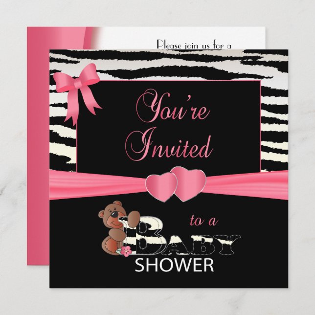 So Pretty Pink and Zebra Stripes for a Baby Shower Invitation (Front/Back)