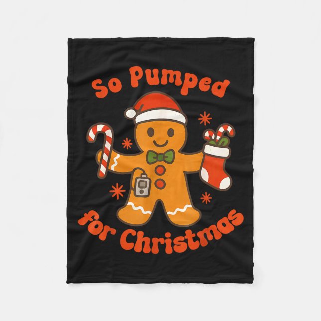 So Pumped For Christmas Gingerbread Diabetic Aware Fleece Blanket (Front)