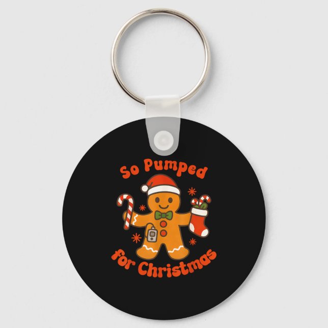So Pumped For Christmas Gingerbread Diabetic Aware Key Ring (Front)