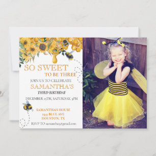 So Sweet Bee Honey Birthday Photo Party  Invitation