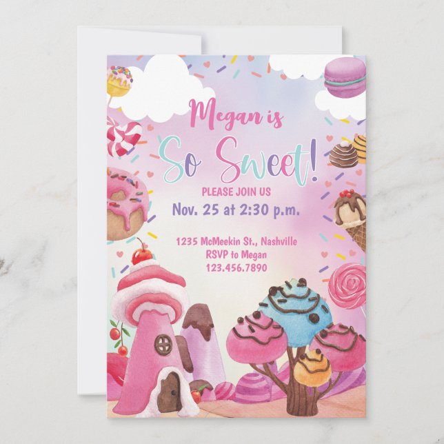 So Sweet Candy Birthday Sweet One Two Sweet Invitation (Front)