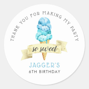 So Sweet Ice Cream Boys Birthday Party Favour Classic Round Sticker
