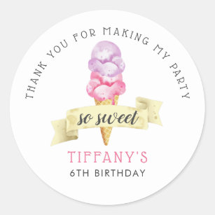 So Sweet Ice Cream Girls Birthday Party Favour Classic Round Sticker