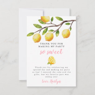 So Sweet Lemon Girls Birthday Party Thank You Card