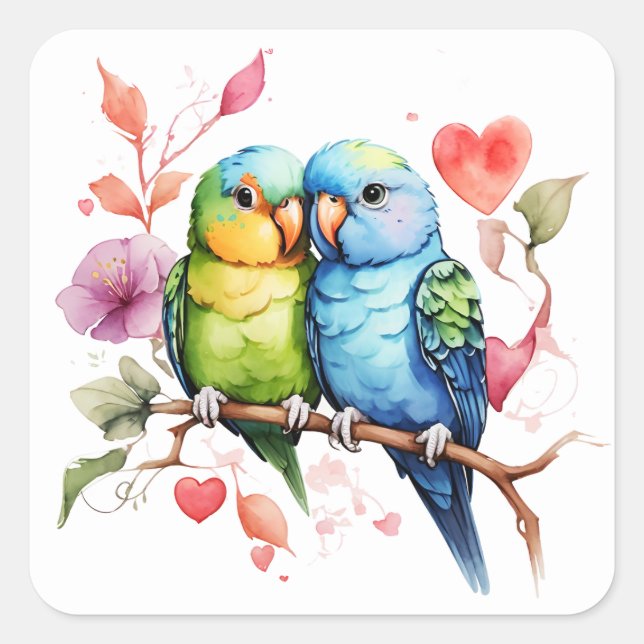 So Sweet Love Birds Square Sticker (Front)