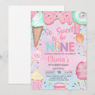 So Sweet to be Nine girl 9th birthday invitation. Invitation