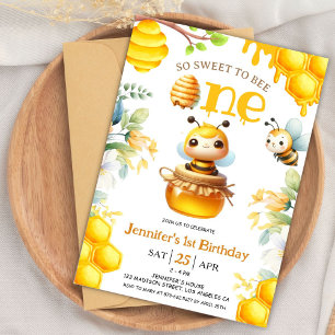 So Sweet To Be One! 1st Birthday Girl Bee Birthday Invitation