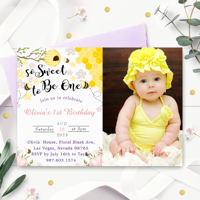 So Sweet To Be One 1st Birthday Photo Invitation (Creator Uploaded)
