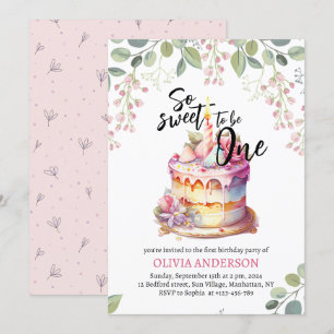 So Sweet To Be One Watercolor Cake 1rst Birthday Invitation