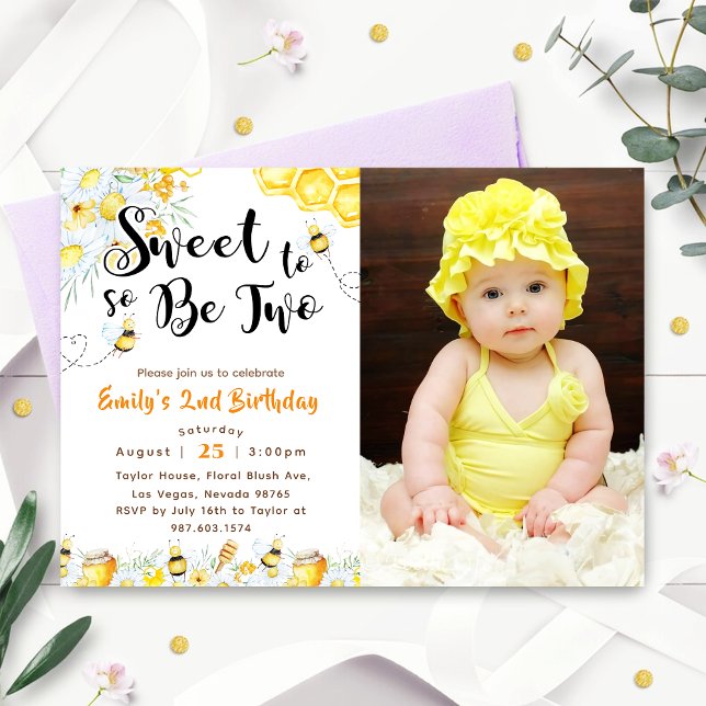 So Sweet To Be Two 2nd Birthday Photo Invitation (Creator Uploaded)