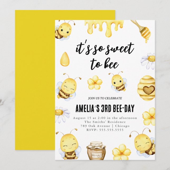 So sweet to bee birthday invitation Any Age (Front/Back)