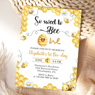 So Sweet To Bee first Birthday Invitation