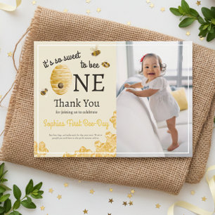So Sweet To Bee One 1st Birthday Honey Bee Photo Thank You Card