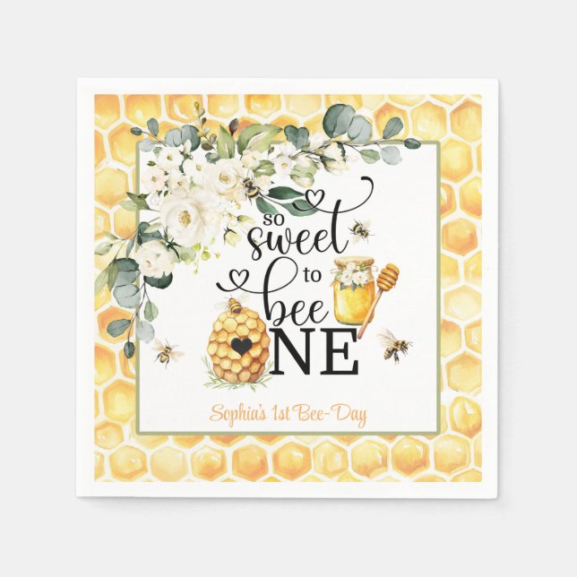 So Sweet to Bee One 1st Birthday Napkin (Front)