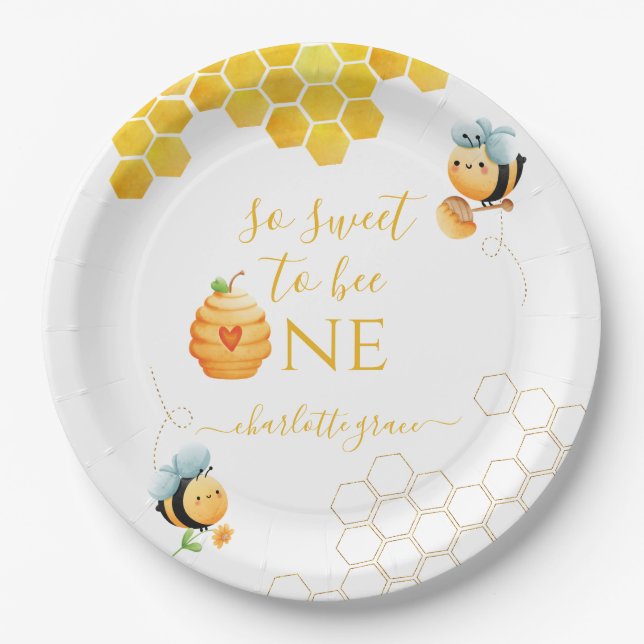 So Sweet To Bee One Bee Birthday Paper Plate (Front)