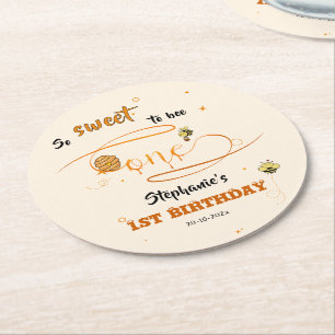 So Sweet To Bee One Cute Honey Bee 1st Birthday Round Paper Coaster