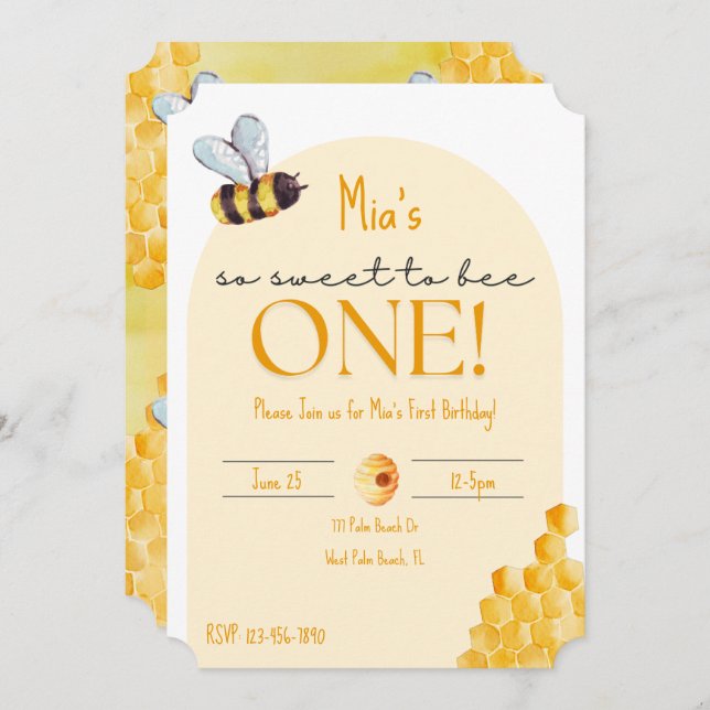 So Sweet To Bee One | First Bee-day Gender Neutral Invitation (Front/Back)