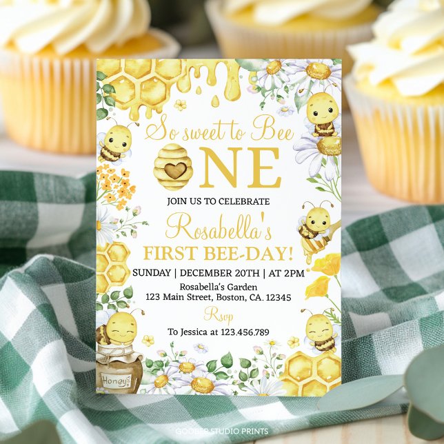 So Sweet to Bee One Floral 1st Bee Day Birthday Invitation (Creator Uploaded)