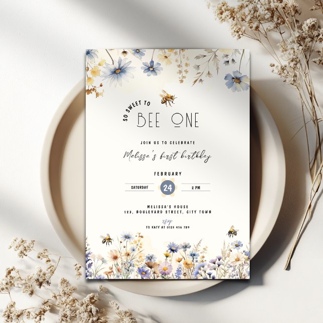 So Sweet To Bee One - Floral 1st Birthday Invitation (Bee One Birthday invitation)
