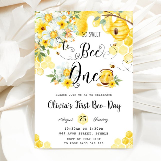 So Sweet to Bee One Floral 1st Birthday  Invitation (Creator Uploaded)