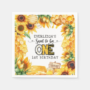 So sweet to bee one floral 1st birthday napkin