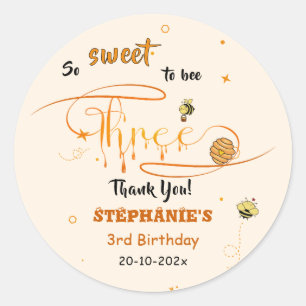 So Sweet To Bee Three Cute Honey Bee 3rd Birthday Classic Round Sticker