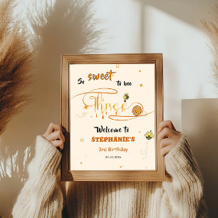 So Sweet To Bee Three Cute Honey Bee 3rd Birthday Poster