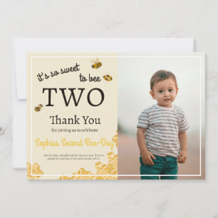 So Sweet To Bee Two 2nd Birthday Honey Bee Photo Thank You Card