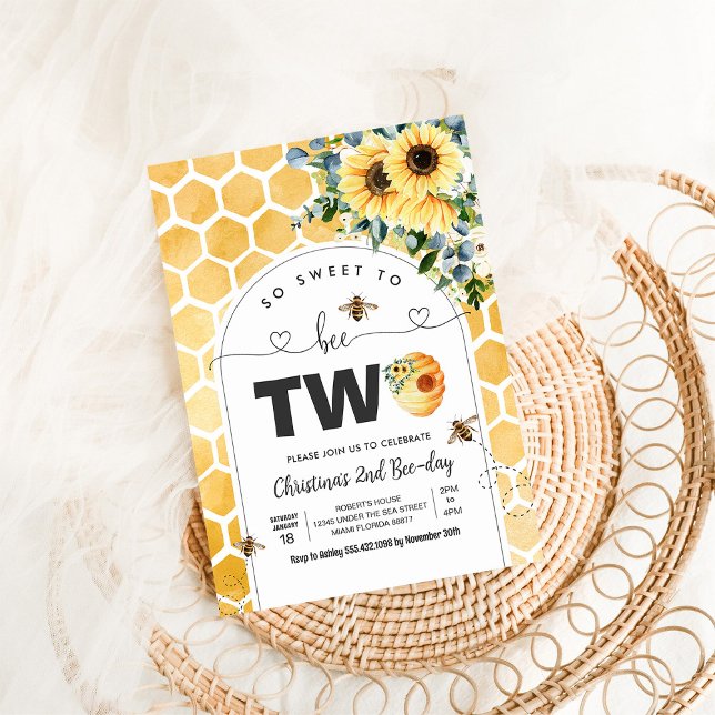 So Sweet To Bee Two Bee Theme Party First Birthday Invitation (Creator Uploaded)