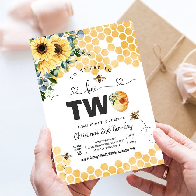 So Sweet To Bee Two Bee Theme Party First Birthday Invitation (Creator Uploaded)