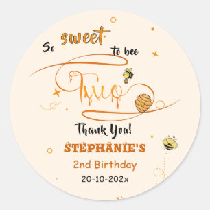 So Sweet To Bee Two Cute Honey Bee 2nd Birthday Classic Round Sticker