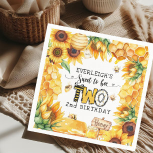 So sweet to bee two floral 2nd birthday  napkin