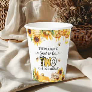 So sweet to bee two floral 2nd birthday  paper cups