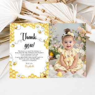 So Sweet To Bee Yellow Birthday Photo Thank You Card