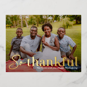 So Thankful Foil Photo Thanksgiving Postcard