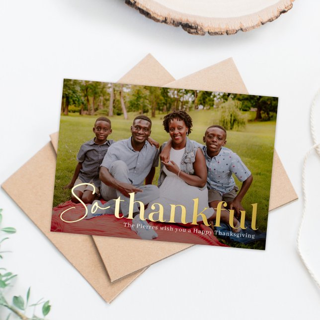 So Thankful Foil Thanksgiving Photo Card (Creator Uploaded)
