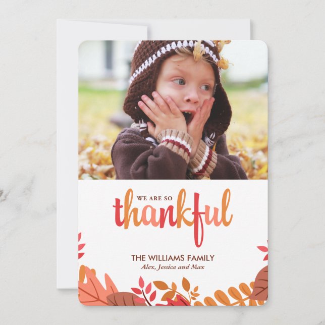 "So Thankful" Thanksgiving Photo Holiday Card (Front)