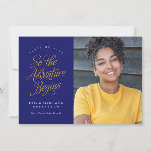 So The Adventure Begins Blue Yellow Graduation Announcement