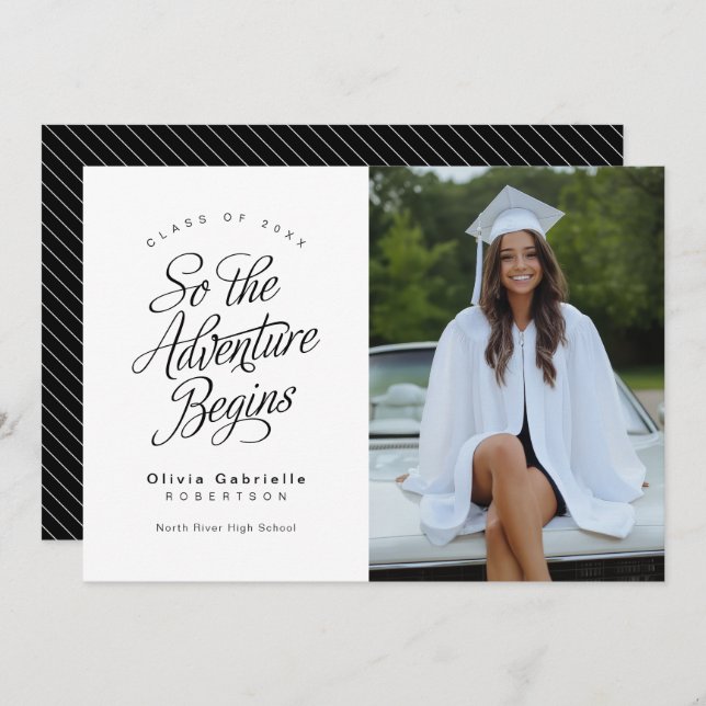 So The Adventure Begins Minimalist Graduation Announcement (Front/Back)