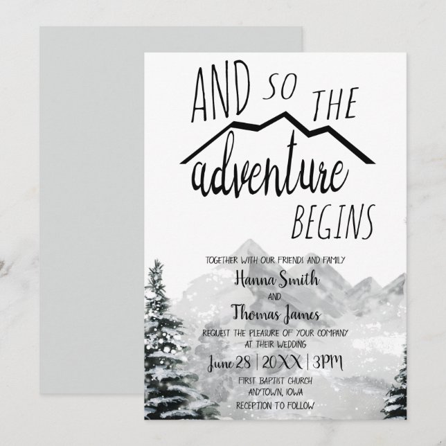 So The Adventure Begins Rustic Mountain Wedding Invitation (Front/Back)