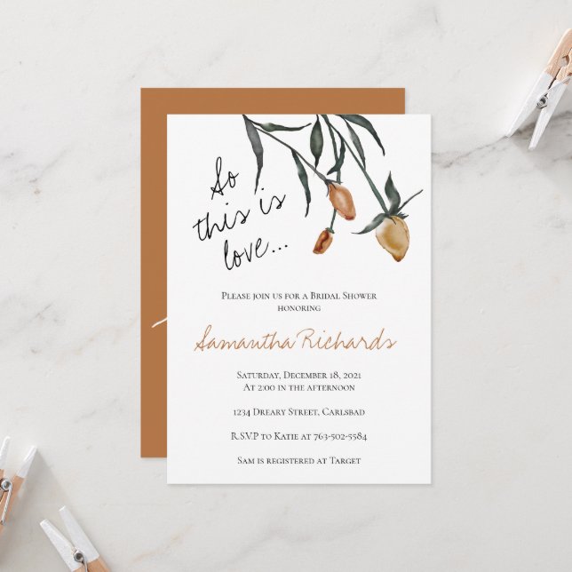 So this is love Bridal Shower Burnt Orange Roses Invitation (Front/Back In Situ)