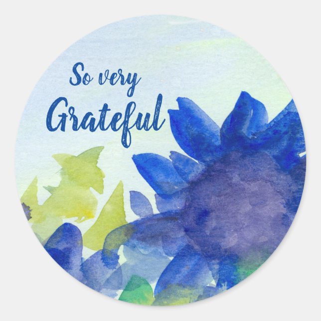So Very Grateful Watercolor Flowers Inspirational Classic Round Sticker (Front)