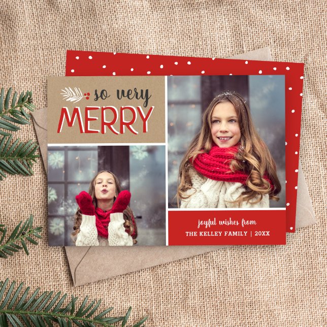 So Very Merry 2 Photo Collage Flat Holiday Card (Creator Uploaded)